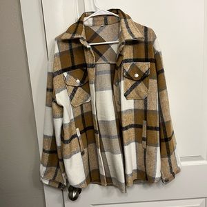 Uaneo Brown Plaid Shacket Shirt Jacket